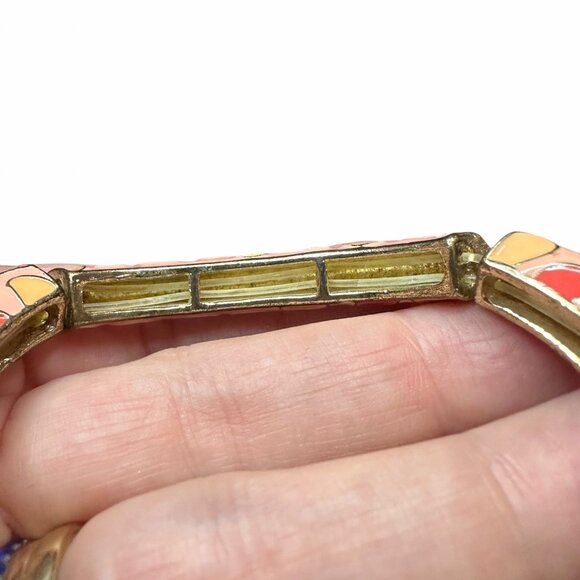 Vintage 1970s Pink Enamel Giraffe Head Stretch Bracelet – Whimsical Statement Je - Picture 5 of 12